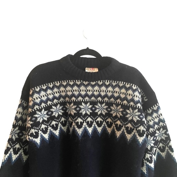 SCANDINAVIAN Vintage Wool Sweater Navy Blue White L - Picture 2 of 9